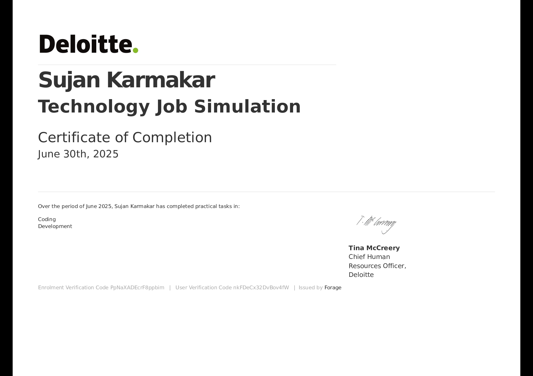 Deloitte Technology Job Simulation Certificate